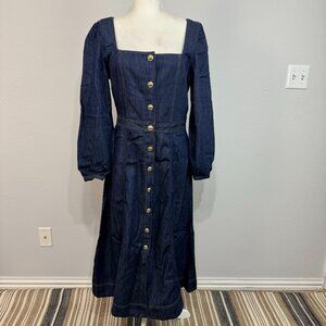 Reformation Celeste Womens Long Sleeve Denim‎ Midi Dress Cotton Blue Size 10